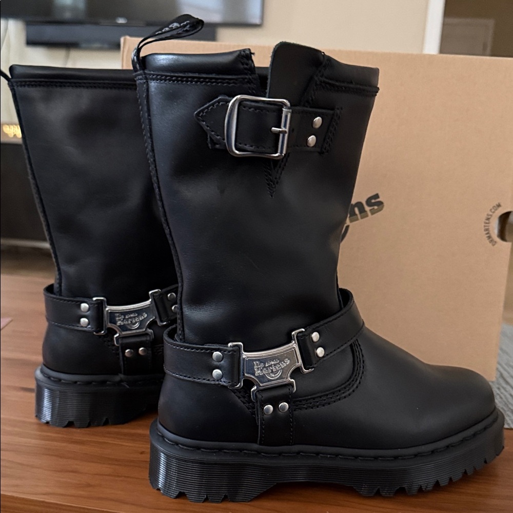 Dr. Martens Black Leather Boots with Silver Buckles